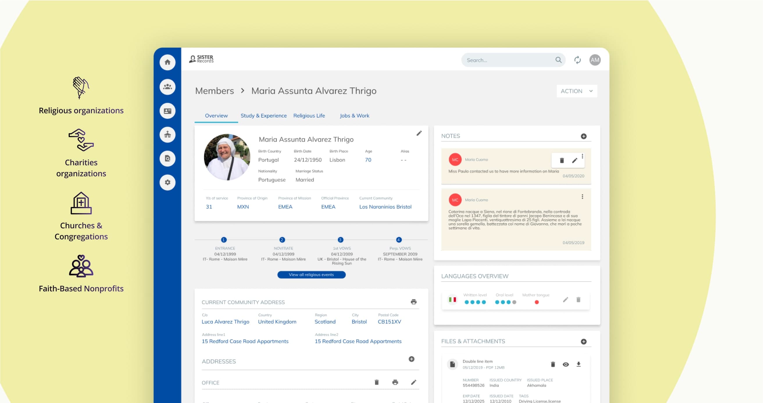 Global religious organisations — Member portal — main screen